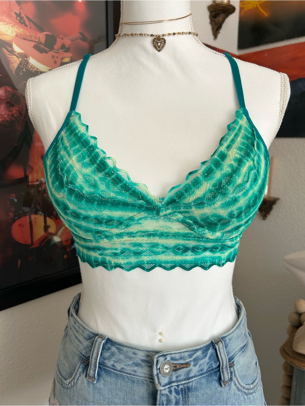 Y2K Victorias Secret PINK Bralette Fairycore Tie Dye Floral Lace Teal Size XS